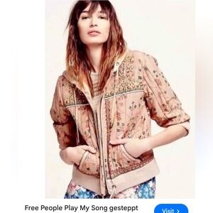Free people play my song quilted boho hooded jacket embellishments with pockets